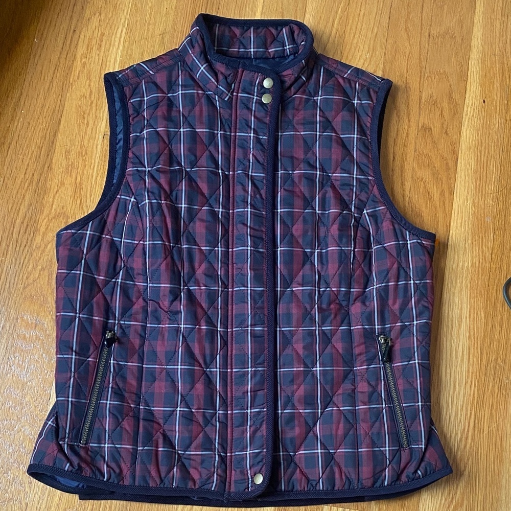 Talbots Blue and Red Plaid Quilted Vest